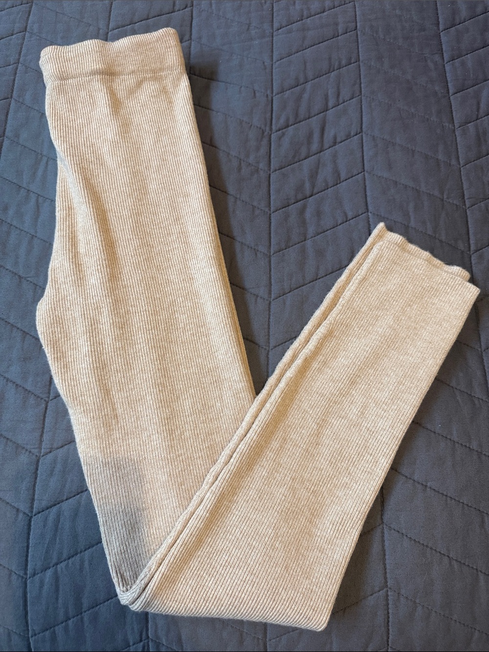 Cozy Ribbed Knit Leggings - Light Beige